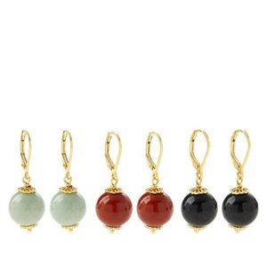 Jade of Yesteryear Sterling Silver Bead Drop Earrings Set of 3 Pairs